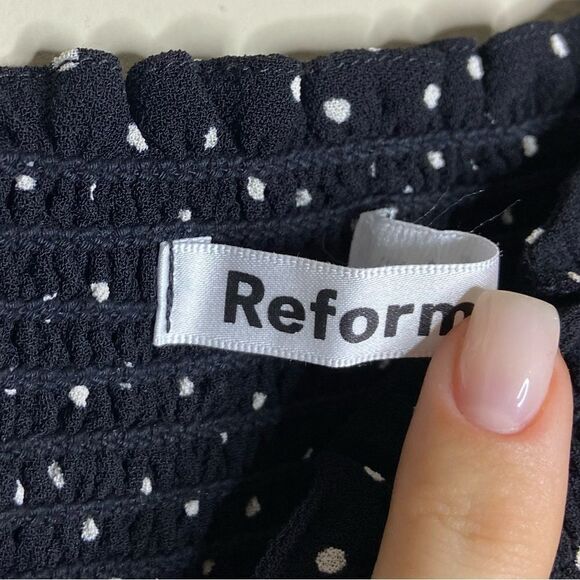 Reformation Rowan Midi Black White Dress Polka Dot Size MP - Picture 6 of 6